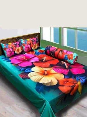 3D ওয়াটার প্রুফ চাদর বালিশ ও কোলবালিশ ফুল সেট