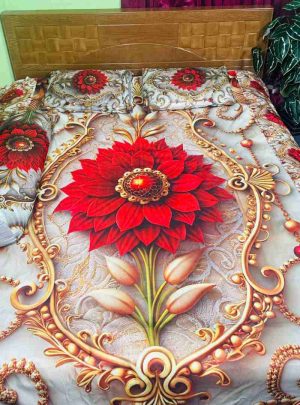 3D ওয়াটার প্রুফ চাদর বালিশ ও কোলবালিশ ফুল সেট