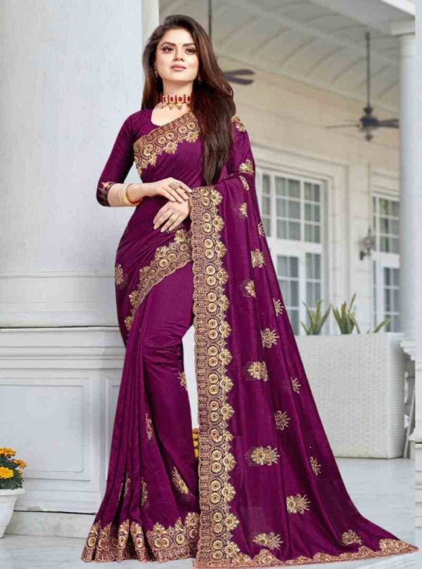 ইন্ডিয়ান বিচিত্রা সিল্কের প্রিমিয়াম এমব্রয়ডারি করা শাড়ি