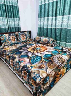 3D ওয়াটার প্রুফ চাদর বালিশ ও কোলবালিশ ফুল সেট
