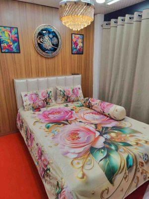 3D ওয়াটার প্রুফ চাদর বালিশ ও কোলবালিশ ফুল সেট