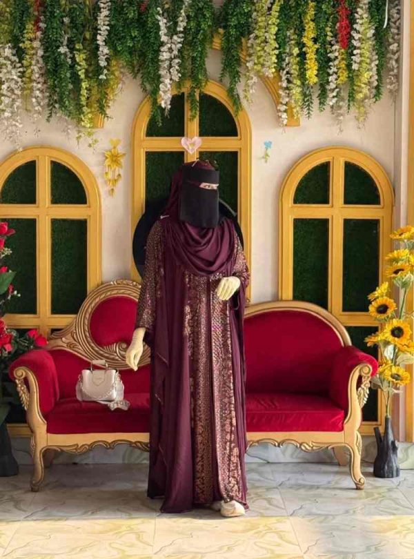 💥 প্রিমিয়াম দুবাই চেরি কাপড় পার্শিয়ালি 4 পার্ট, রাজকীয় আবায়া বোরকা