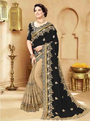 ইন্ডিয়ান ওয়েটলেস জর্জেট এমব্রয়ডারি করা শাড়ি