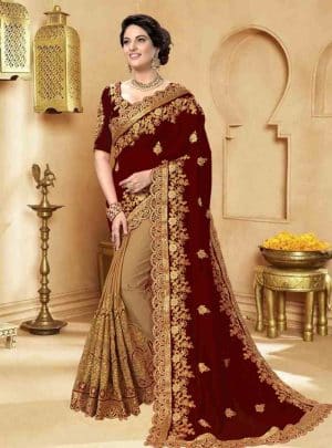 ইন্ডিয়ান ওয়েটলেস জর্জেট এমব্রয়ডারি করা শাড়ি