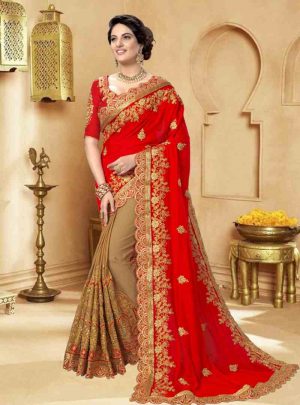 ইন্ডিয়ান ওয়েটলেস জর্জেট এমব্রয়ডারি করা শাড়ি