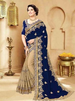 ইন্ডিয়ান ওয়েটলেস জর্জেট এমব্রয়ডারি করা শাড়ি