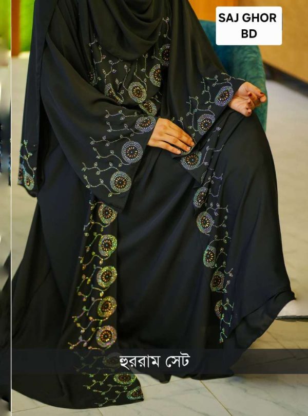 💥 প্রিমিয়াম দুবাই চেরি কাপড় পার্শিয়ালি 4 পার্ট, রাজকীয় আবায়া বোরকা