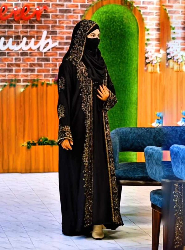 💥 প্রিমিয়াম দুবাই চেরি কাপড় পার্শিয়ালি 4 পার্ট, রাজকীয় আবায়া বোরকা